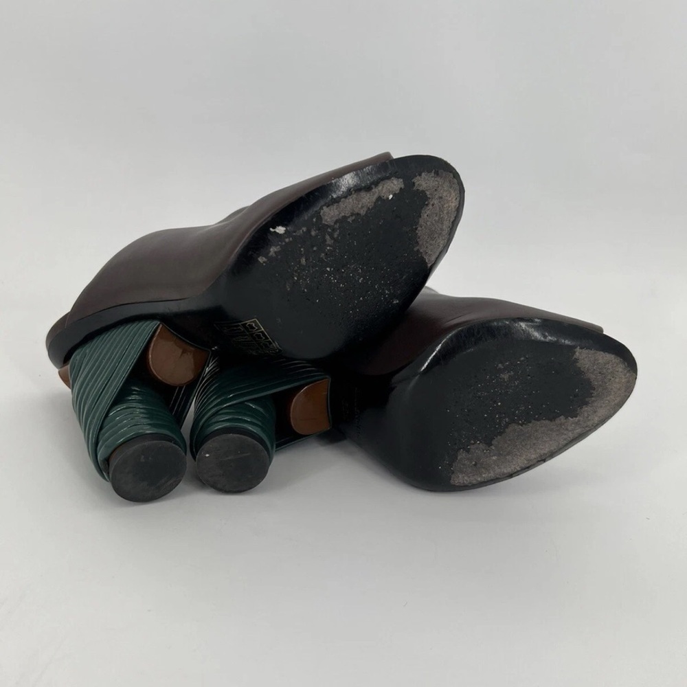 Balenciaga Leather Coiled Wrap Heel Mules Marron Cachou Brown Green Modern - Picture 9 of 10